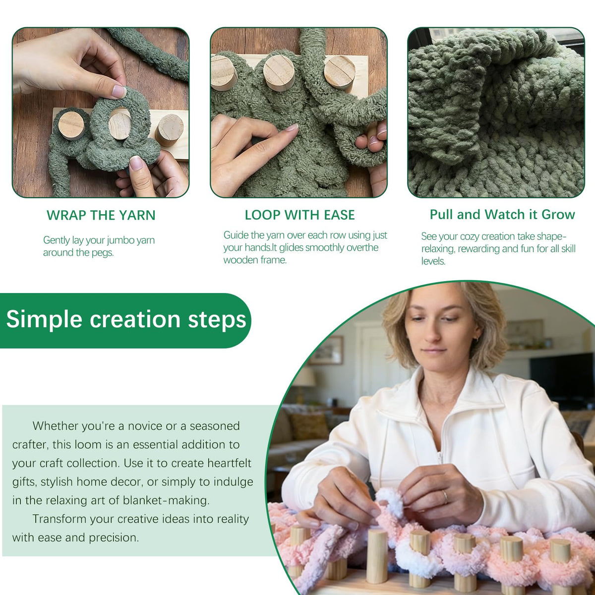 sdaeye 52" Chunky Knitting Blanket Loom – Portable, Foldable Design for DIY Beginners, Customizable Hand Knitting for Chunky Yarn Blankets, Stress Relief