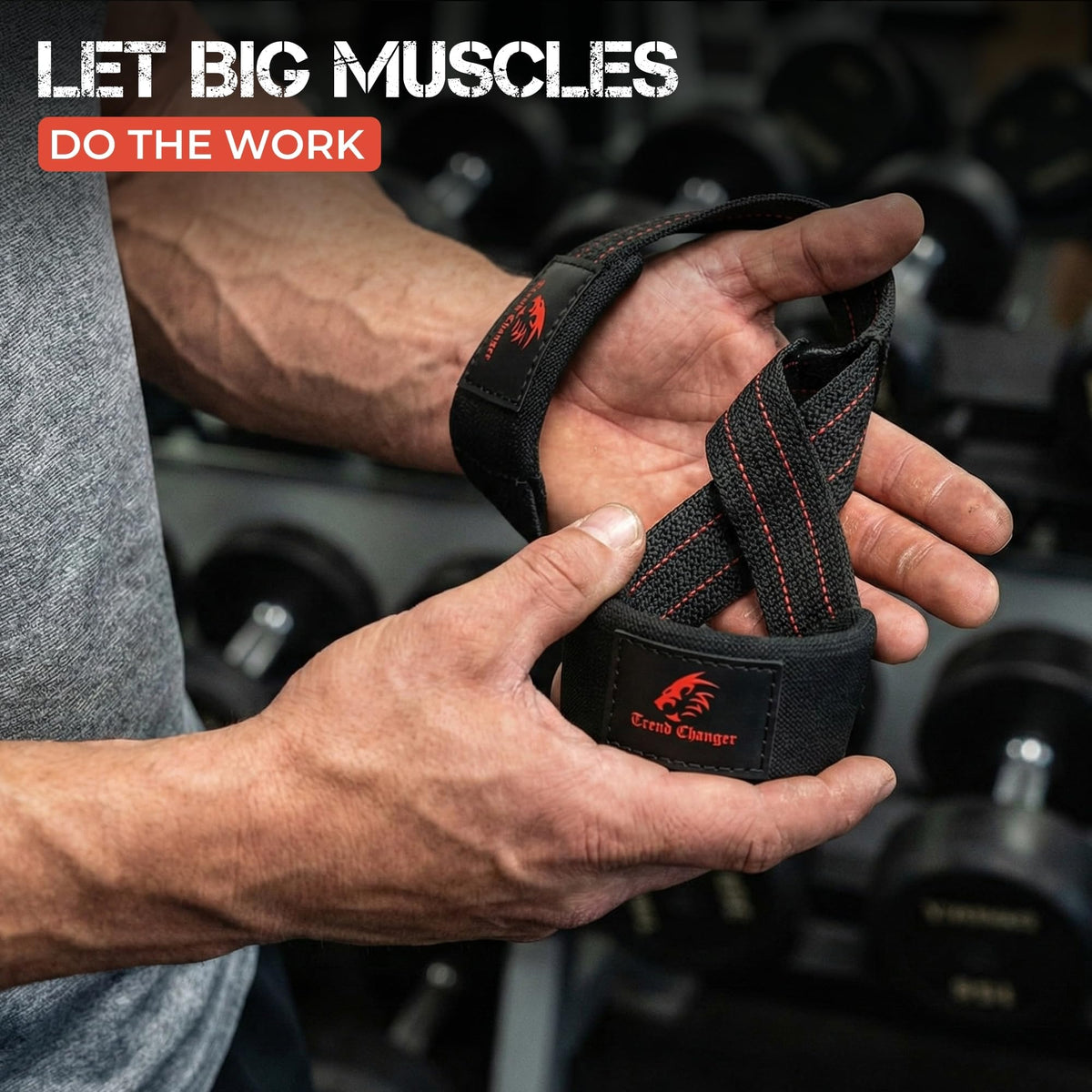 Trend Changer Figure 8 Lifting Strap Padded Deadlift Straps Heavy Duty Weight Lifting Straps Strongman Axle Bar Straps Weightlifting Wrist Wraps (Large (8.0'' & UP Wrist Circumference), Black/Red)