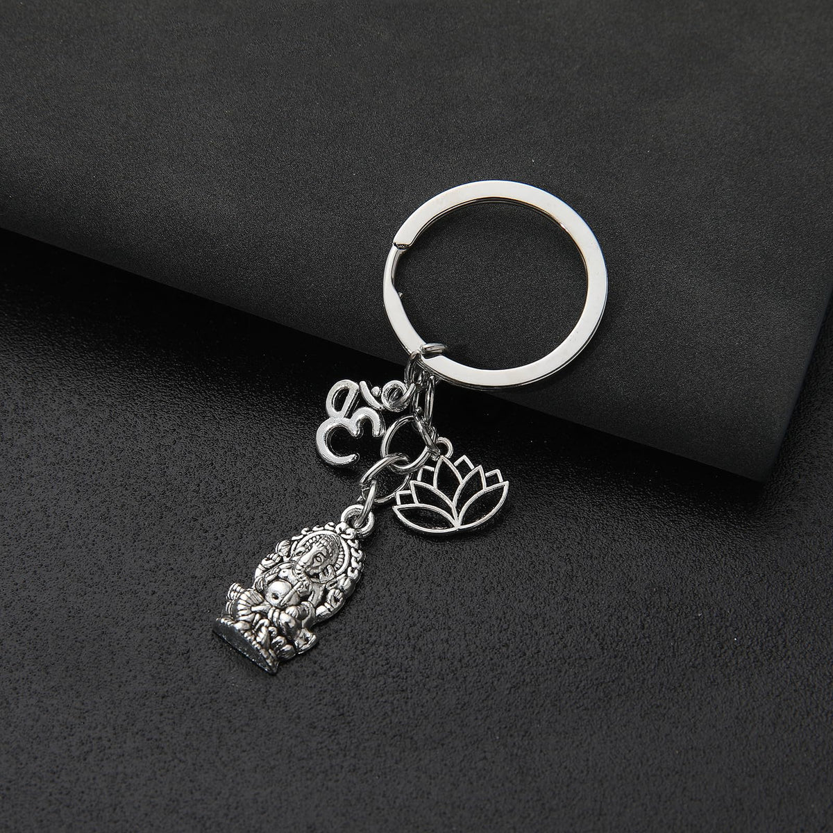 PHAETON 20PCS Ganesha Keychain with Lotus Charm Buddha Key Ring Key Holder Buddha Keychain, God Of Wealth Elephant Keychain for Festive Occasions, 3.18inch, Silver