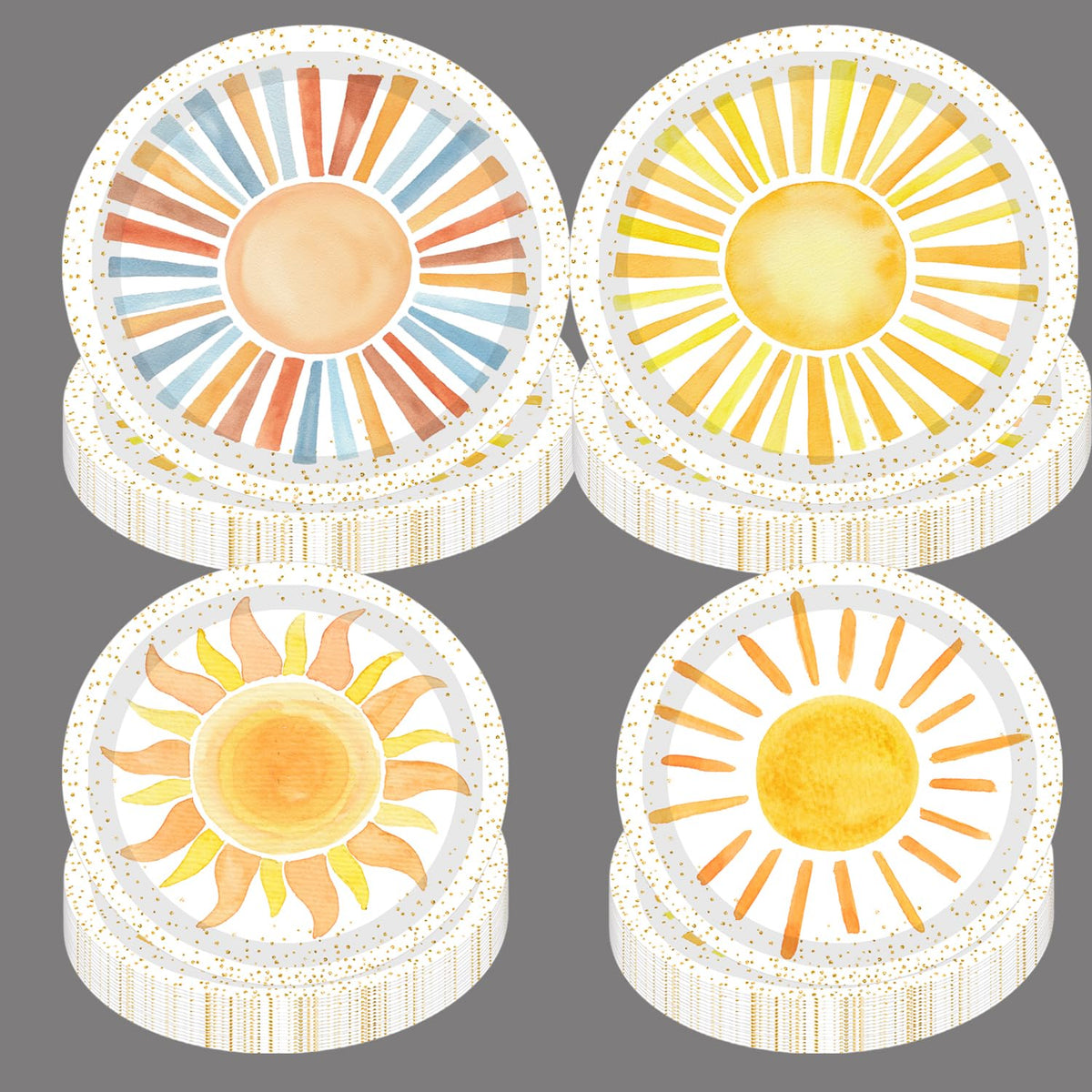 METIXOZE 80ps First Trip Around the Sun Decorations Boho Sun 1st Birthday Paper Plates Boho Sunshine Hippie Party Plates for Sunshine Baby Shower Party Supplies