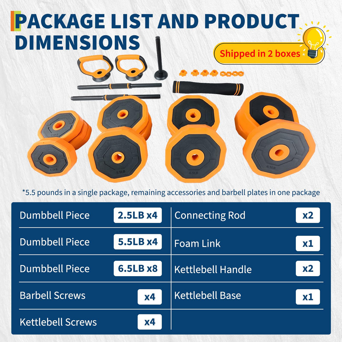 Adjustable Dumbbell Set, 88 LBS 4-In-1 Home Gym Weights with Connector As Dumbbell, Kettlebell,Barbell for Strength Training, Full Body Workout