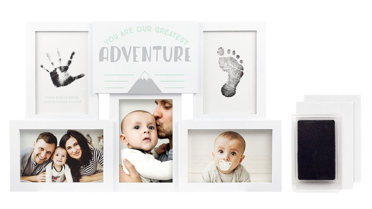 Tiny Ideas You Are Our Greatest Adventure Collage Keepsake Photo Frame, Baby Keepsake Pictures, DIY Baby's Handprint and Footprint Kit, Gender Neutral Nursery Wall Decor, White