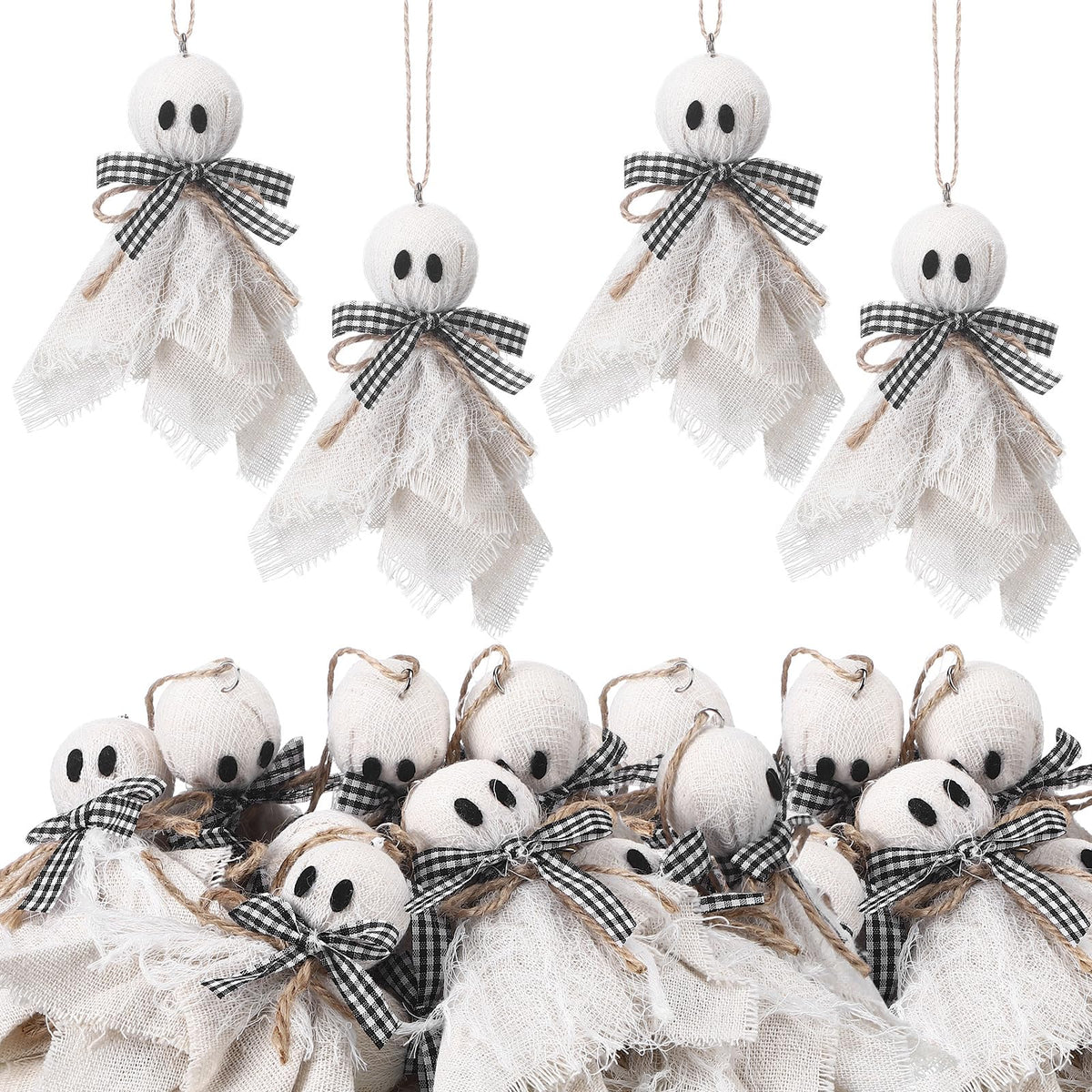 Leinuosen 16 Pcs Halloween Ghost Hanging Ornaments 4 Inch Small Hanging Ghost Tree Ornaments Farmhouse Rustic Boo Decoration for Haunted House Party Front Yard Porch Patio Lawn Garden Decor