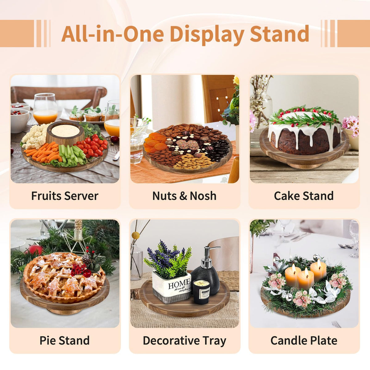 NUPTIO Wood Cake Stand Cupcake Stand: Small Round Cake Display Holder 7.6 Inch Pastry Stands Muffin Snack Platter for Kitchen Wedding Reception Bakery Baby Shower Graduation Dessert Table- 6 Inch Cake