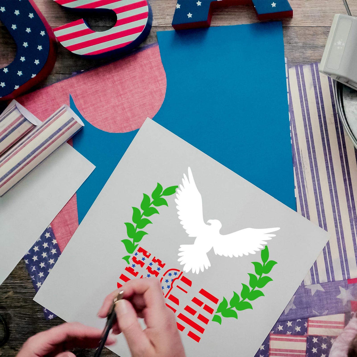 16 Pieces Happy 4th of July Stencil Independence Day Painting Template Reusable Patriotic Drawing Stencils Include American Flag Map Star Patterns Farmhouse Stencil for Painting on Wood Paper Wall