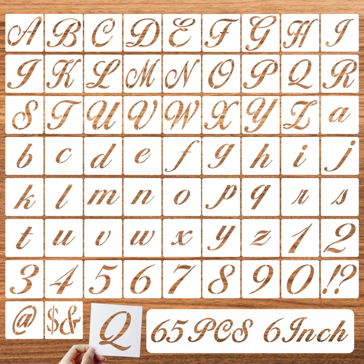 DZXCYZ 6 Inch Letter Symbol Stencils for Painting on Wood, 65 Pcs Alphabet Drawing Templates with Calligraphy Large Font and Cursive Letters Numbers Signs, Reusable Plastic Art Craft Stencils