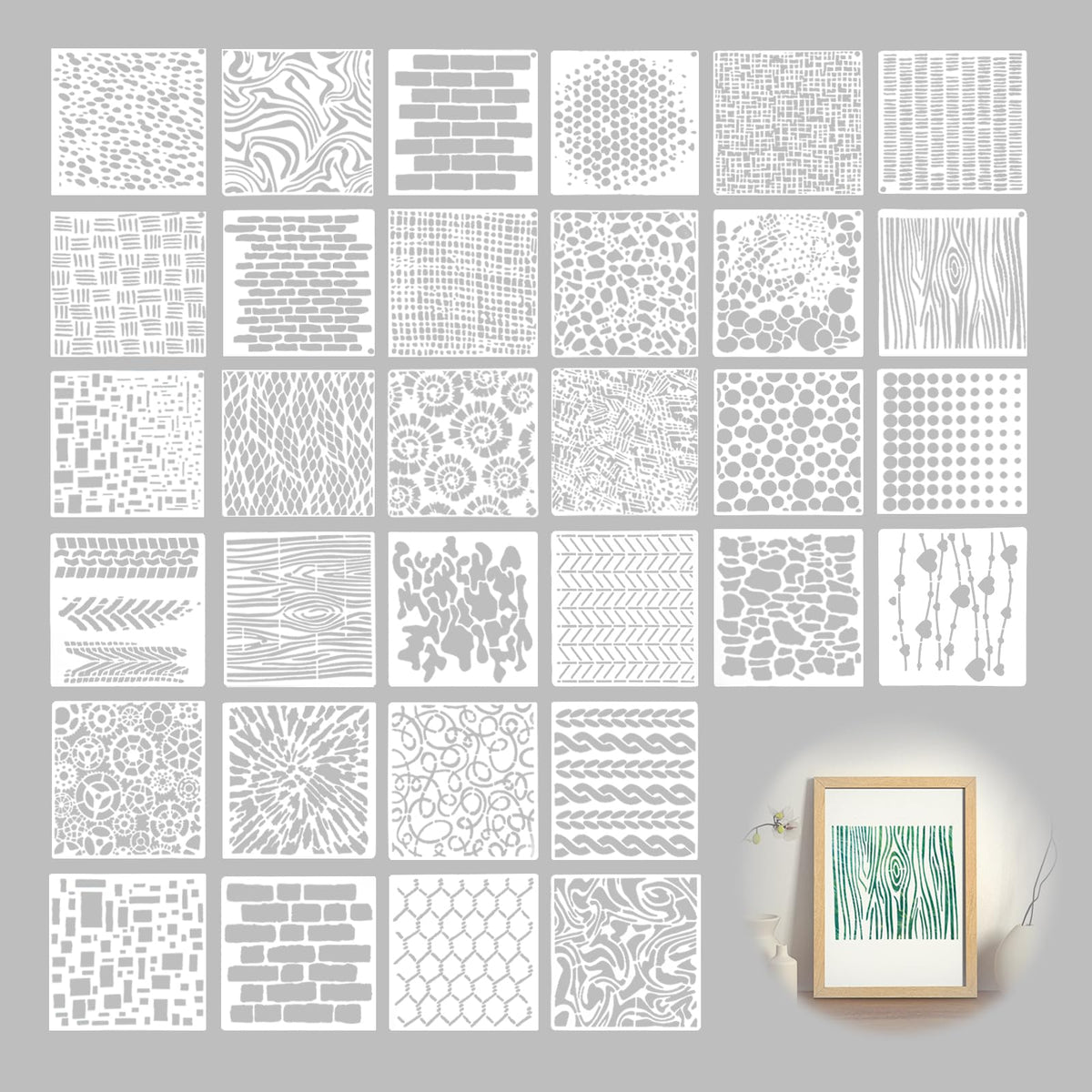 NITOTECA 32-Piece Reusable Geometric & Textured Stencils Set – Perfect for Crafts, Painting, Walls & Furniture | Durable, Easy-to-Use Stencils for DIY Projects