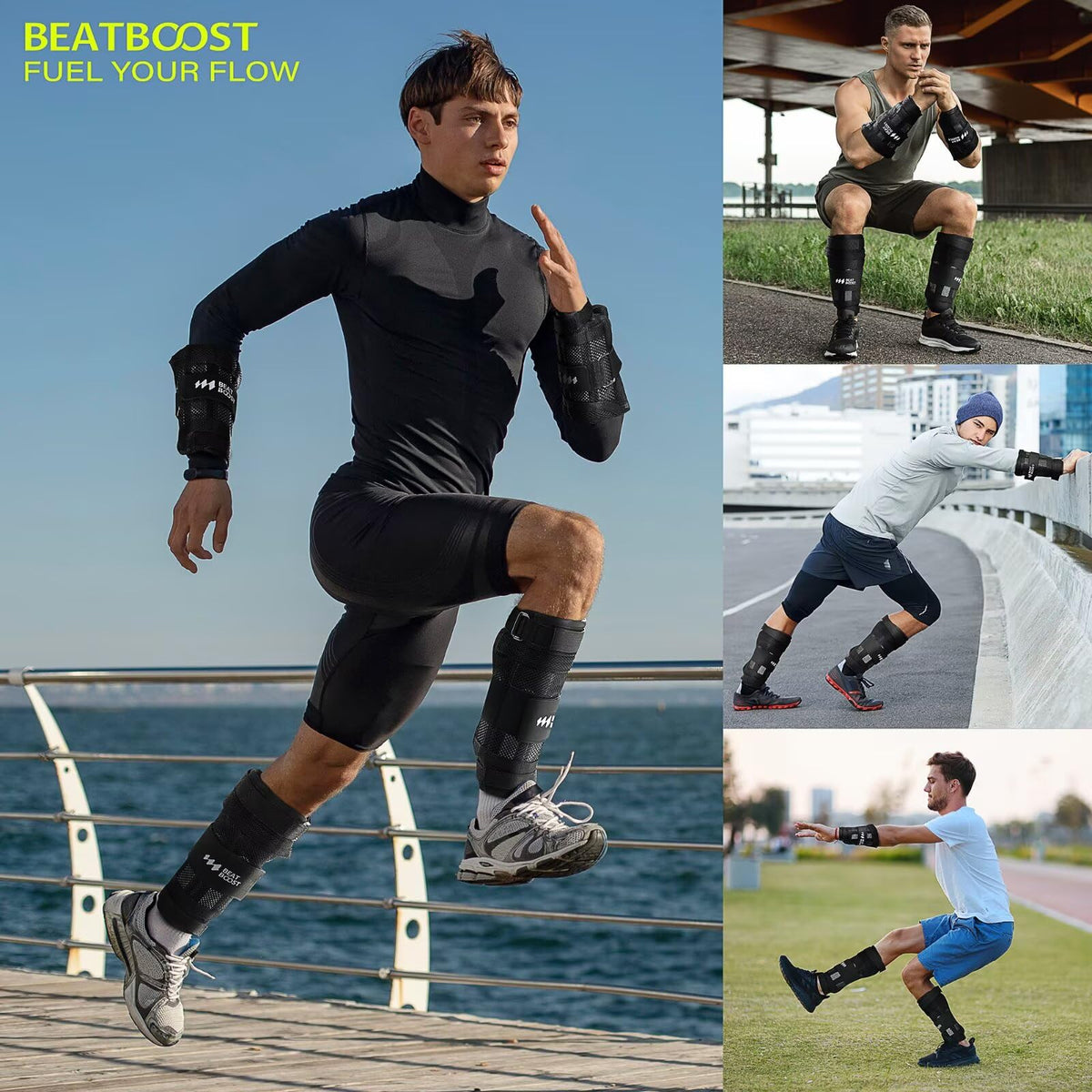 BeatBoost Ankle Wrist Weights 10lb Adjustable Leg Arm Weights for Men Walking Pilates Exercise Workout Gym Aerobics