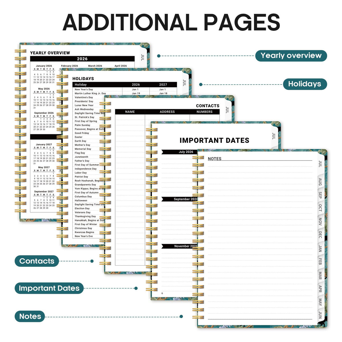 Planner 2026-2027, Academic Year Weekly and Monthly Calender Planner, from Jul 2026 - Jun 2027, Spiral Bound School Planning Book, Perfect for Teacher, Student, Women & Men, A4 (8.5" x 11"), Cats in Vine
