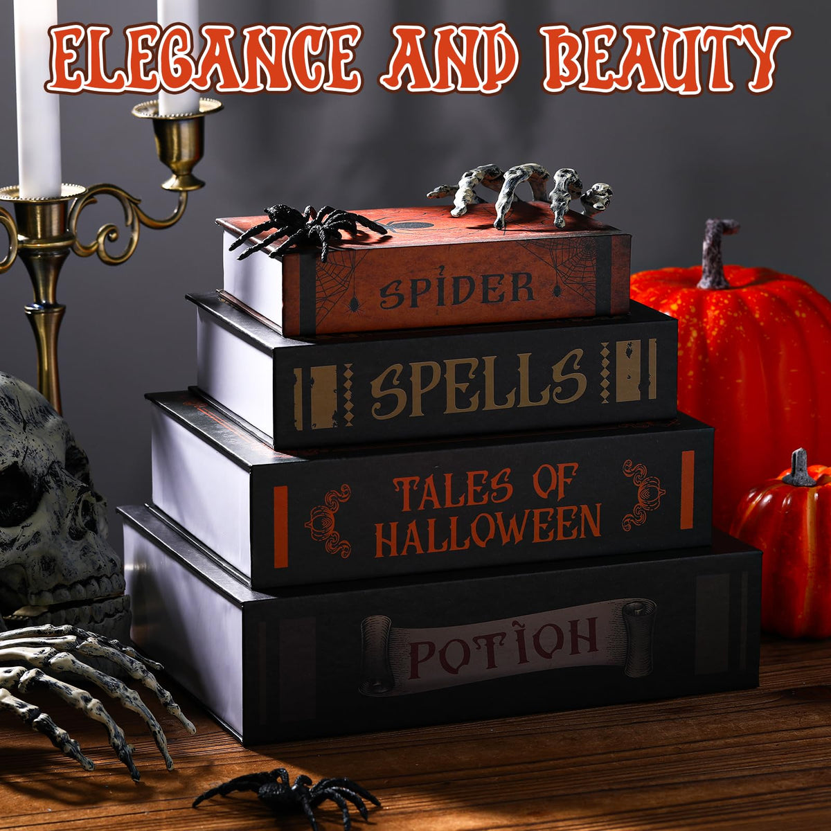 Sabary Set of 4 Decorative Books Boxes Faux Books Stacked for Coffee Tables Modern Home Bookshelves DIY Crafts Decor (Skull Style)