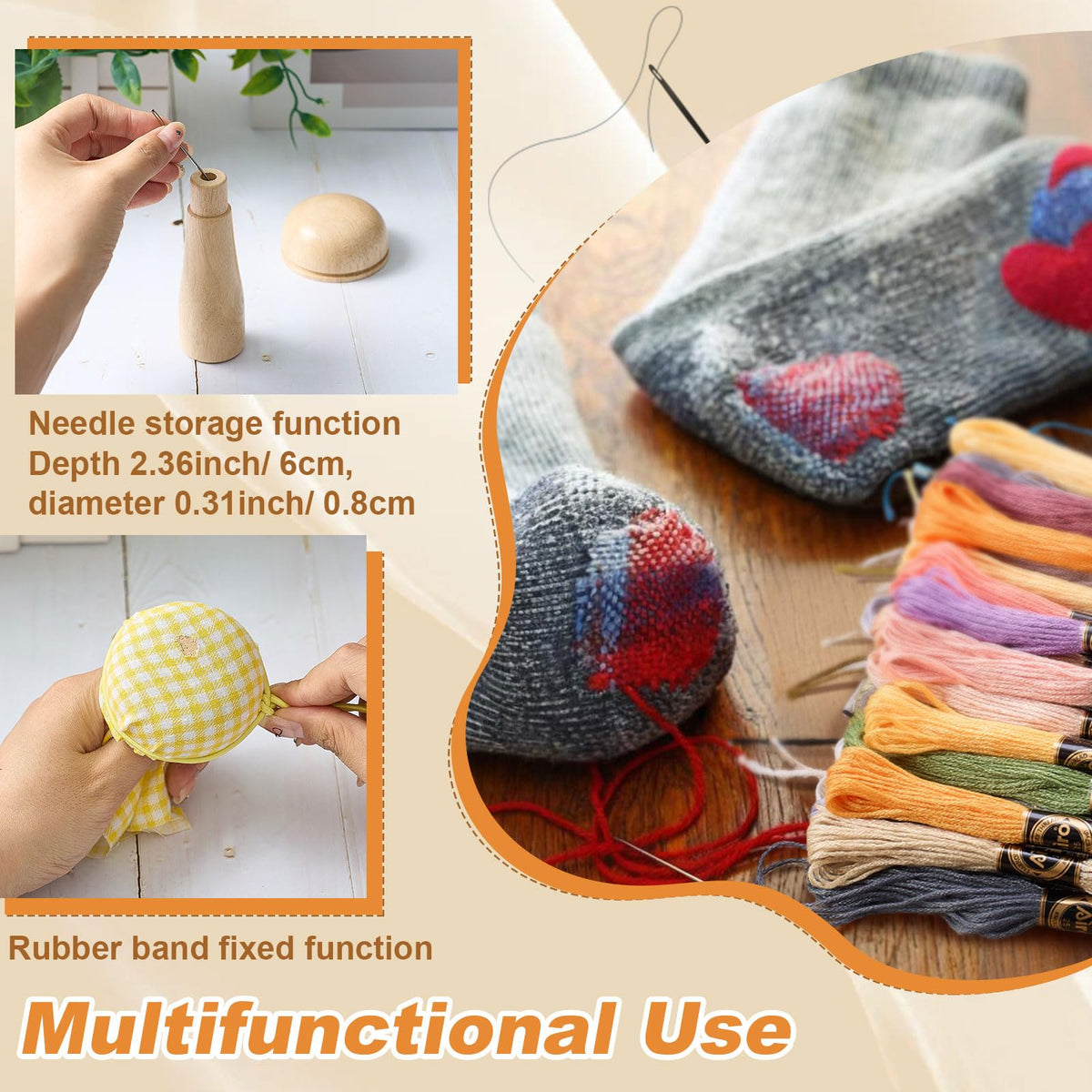 Jexine Mini Darning Mushroom for Socks 14 Hooks Small Speedweve Style Weaving Darning Loom with 9 Pcs Large Eye Needles 50 Colors Thread for Handcraft DIY Weaving Repair Tool