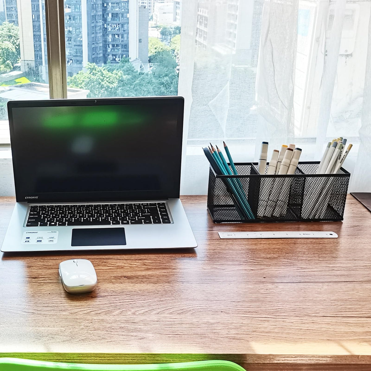 Metal Mesh Pencil Holder, Spacious 3-Compartment Desk Organizer for Pens, Makeup Brushes, Utensils, Multipurpose Office, School ,Kitchen, Home Desktop Storage, 10.43 x 3.35 x 4.04 Inches, Black