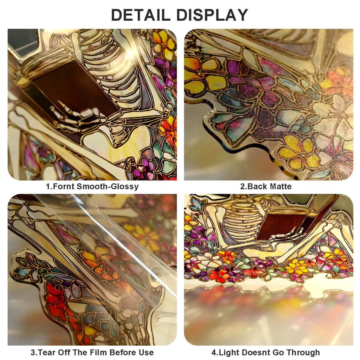 Skeleton Reading Ornament Acrylic Suncatcher Window Hanging Wall Decor for Indoor Outdoor Doors Home