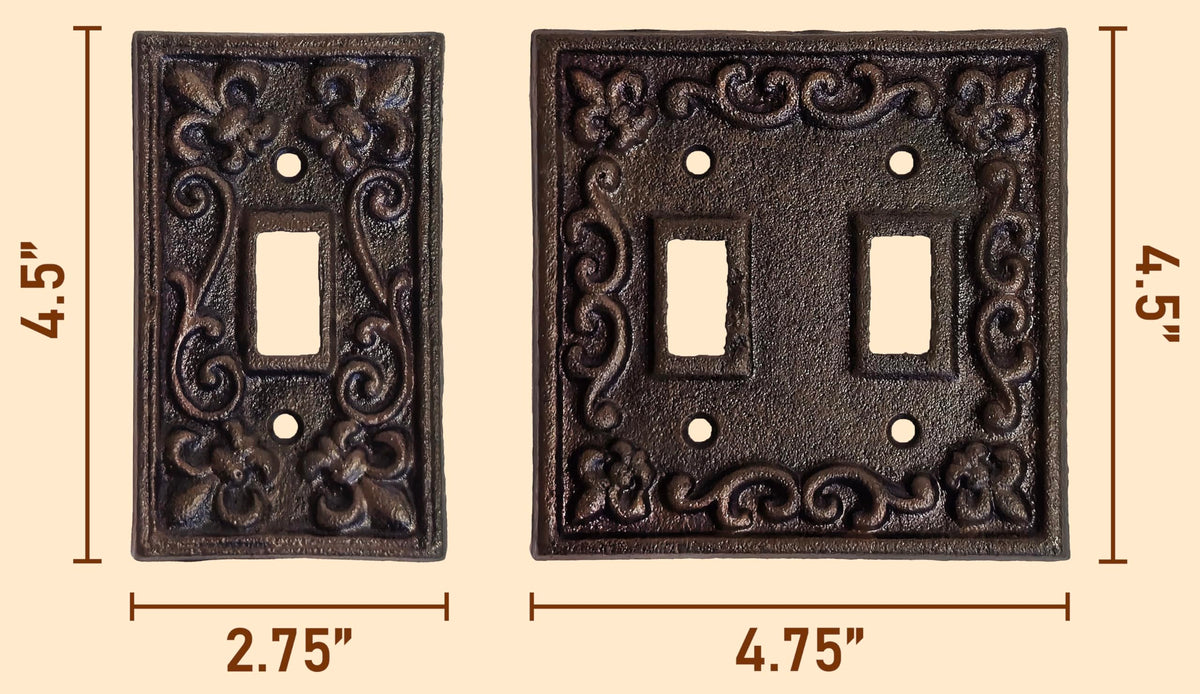 Lulu Decor, Fleur De Lis Cast Iron Switch Plate in antique rustic brown finish, perfect for any room or office space.