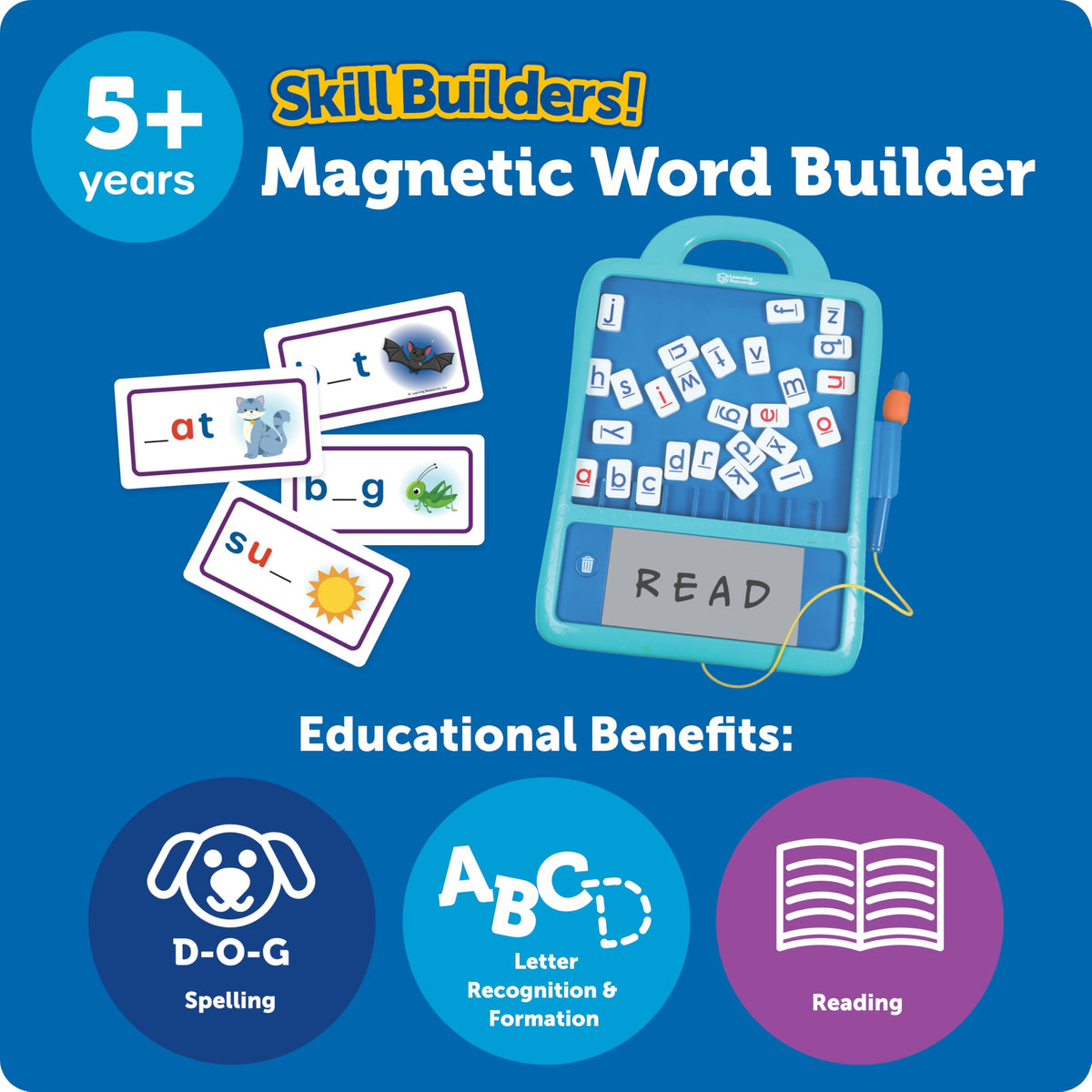 Learning Resources Skill Builders Magnetic Word Builder, Learn to Read, Phonetic Alphabet, Puzzle Board, ABC Kids Games, Sensory Board For Kids, Fine Motor Skills, Birthday Gift