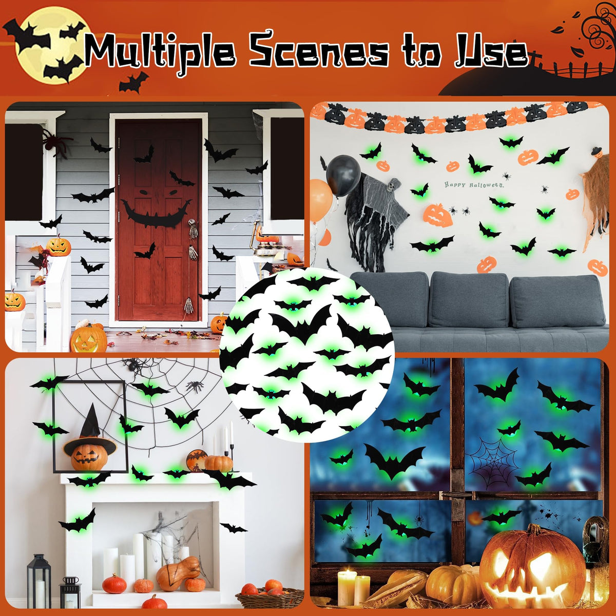 DR.DUDU 36 Pack Bats Halloween Decorations Bat Wall Stickers