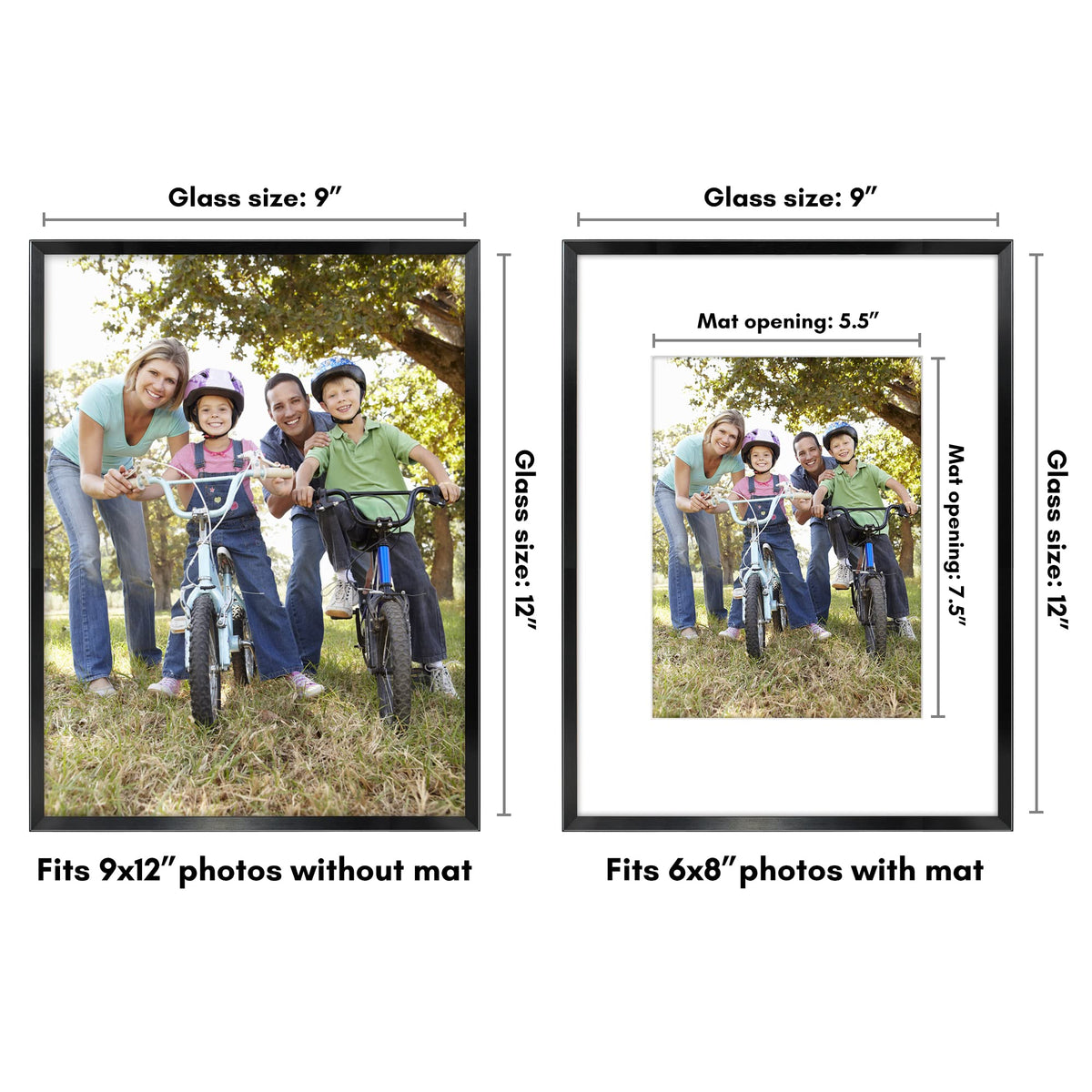 Americanflat 9x12 Metal Picture Frame with Tempered Glass - Use as 6x8 Frame with Mat or Display 9x12 Photo Without Mat - Brooklyn Collection - Picture Frames for Tabletop or Wall - Black