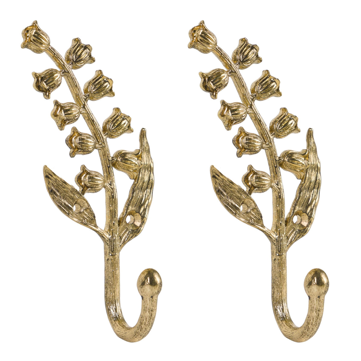 SOFFEE DESIGN 2PCS Golden Bellflower Hooks, Spring Blossom Robe Holders, Floral Bathroom Accessories with Curved Stem