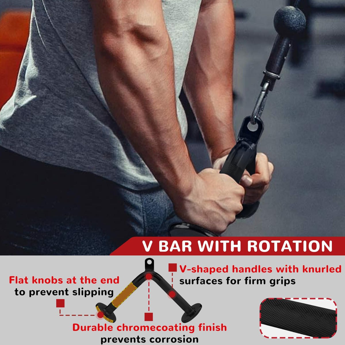 Fitvids Cable Machine Attachment – Tricep LAT Pull Down Cable Attachment for Gym – 4-Piece Set-Black – Black