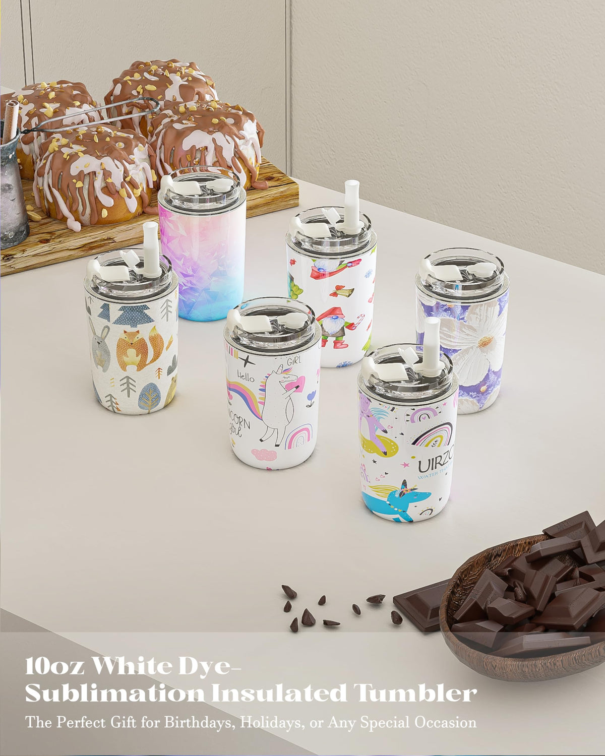 UIRZOTN 6 Pack 10 oz Sublimation Tumblers Blanks Bulk, Travel CoffeeTumblers with Straw and Lids, Reusable Cups with Lids for lced and Hot Drinks