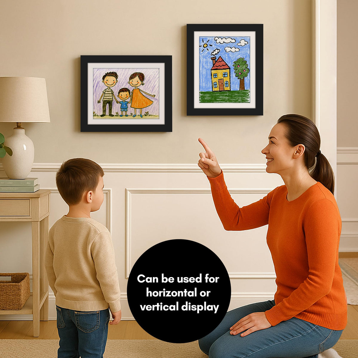 Americanflat - 2 Pack - Kids Artwork Frame Changeable (Black) - Magnetic Door Holds 100 Art Pieces - 8.5x11 Letter Size Display with Mat or 10x12.5 Without Mat - My Mini Masterpiece