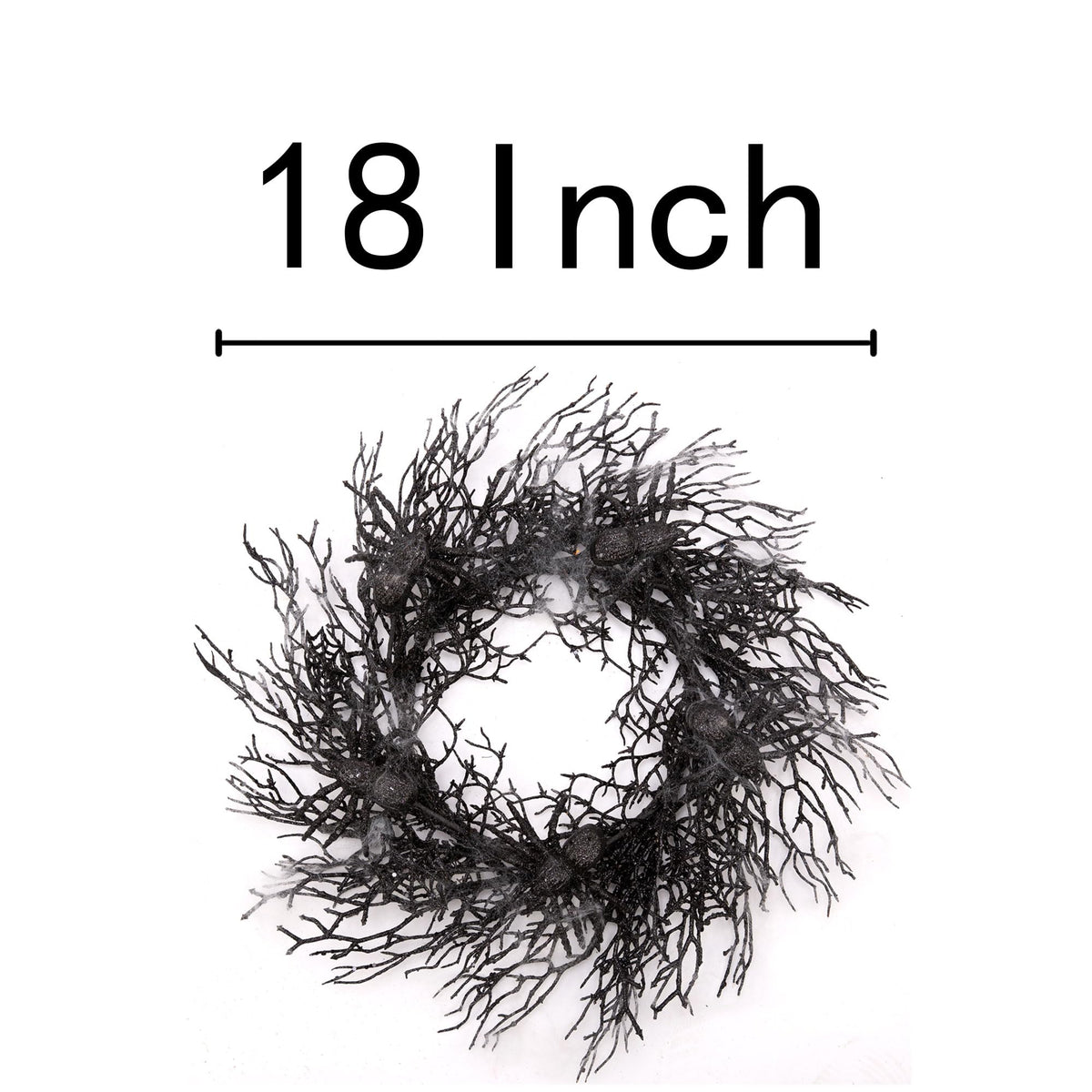 Skrantun 18 Inch Halloween Wreath Black Wreath with Spiders and Webs Door Wreath with Halloween Decorations for Halloween Party and Holiday Decorations