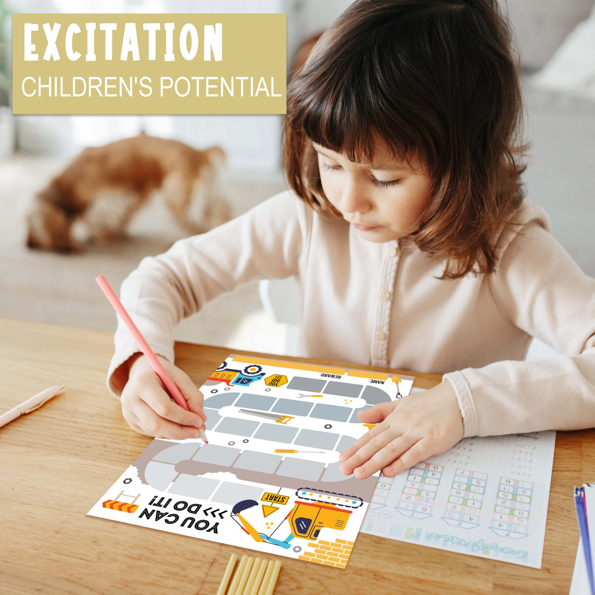 10 Construction Reward Chart with 216 Round Stickers, Incentive Behavior Chart for Kids at Home Classroom, Kids Routine Daily Chore Sticker Chart-A07