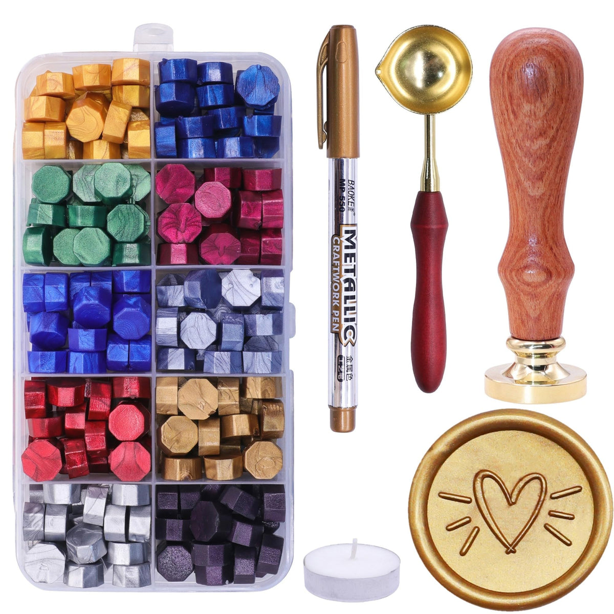 SWANGSA Wax Seal Kit, Heart Stamp With 200pcs Sealing Beads, Great for Embellishment of Wedding Invitations, Wine Packages, Gift Wraps