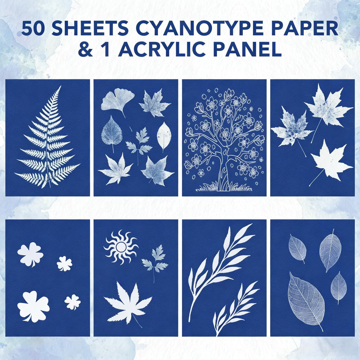 Cyanotype Kit with 50 Sheets Sun Print Paper & Acrylic Panel, Solar Printing Art Supplies for Nature Crafts, DIY Projects , Photography, Ideal for Arts Crafts, Gift