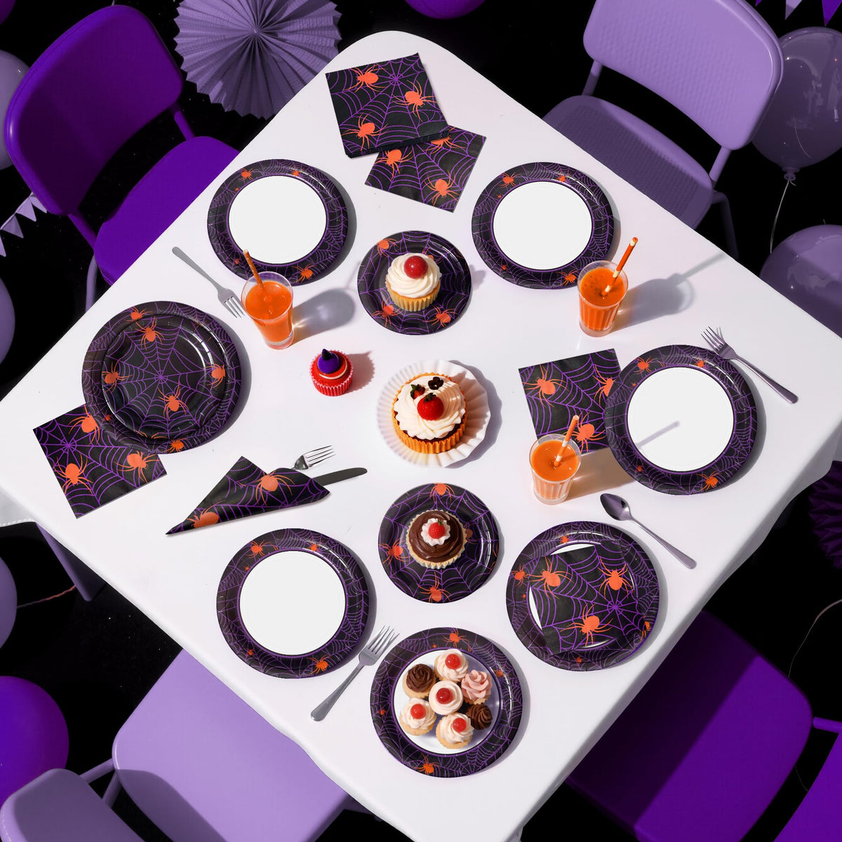 Watch Me Fly 75pcs Spider Party Supplies - Disposable Spider Web Paper Plates & Napkins (25pcs 9" & 7" Plates, 25pcs Napkins) for Birthdays, Halloween, Birthday, and Parties Decoration