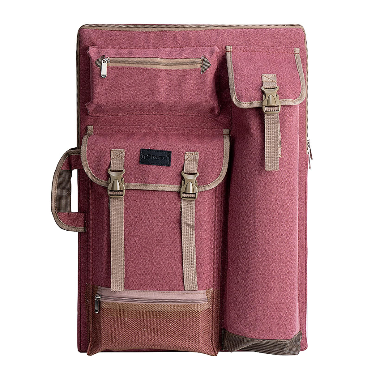 TRANSON Art Portfolio Case Artist Backpack Canvas Bag Large 26” x 19.5” Brownish Red