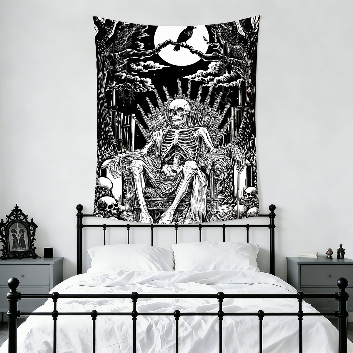 SHRAPHY Skeleton Black and White Tapestry,Grim Reaper,60X80inches