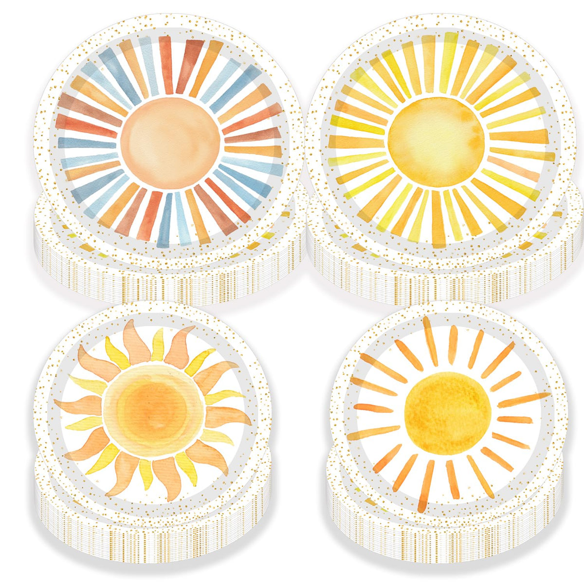 METIXOZE 80ps First Trip Around the Sun Decorations Boho Sun 1st Birthday Paper Plates Boho Sunshine Hippie Party Plates for Sunshine Baby Shower Party Supplies