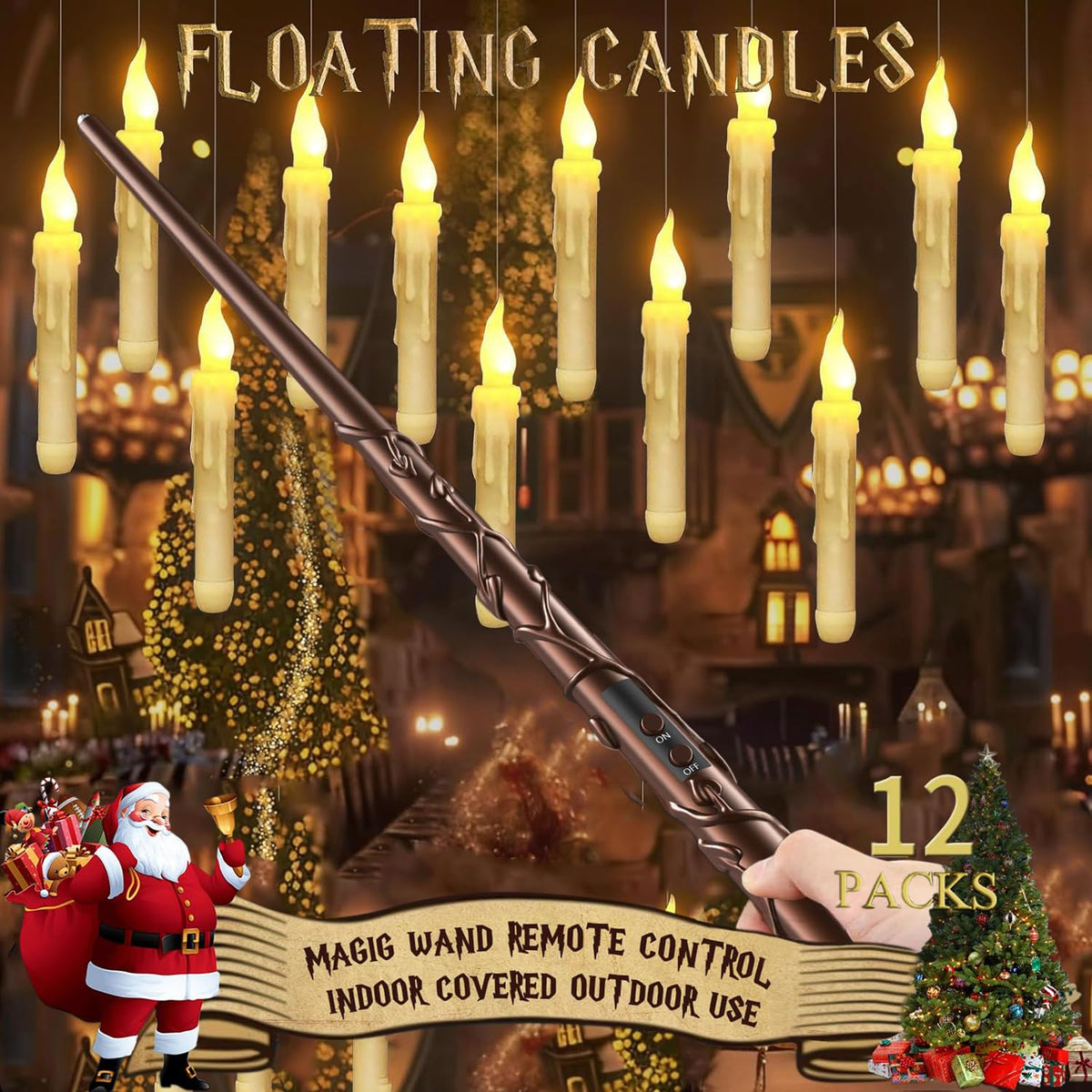 SOONEEDEAR Harry Floating Battery Operated Flameless Hanging Candle Lights with Potter Magic Wand Remote, Floating Candles with Remote, Hanging Decor for Home Classroom Birthday Party Church