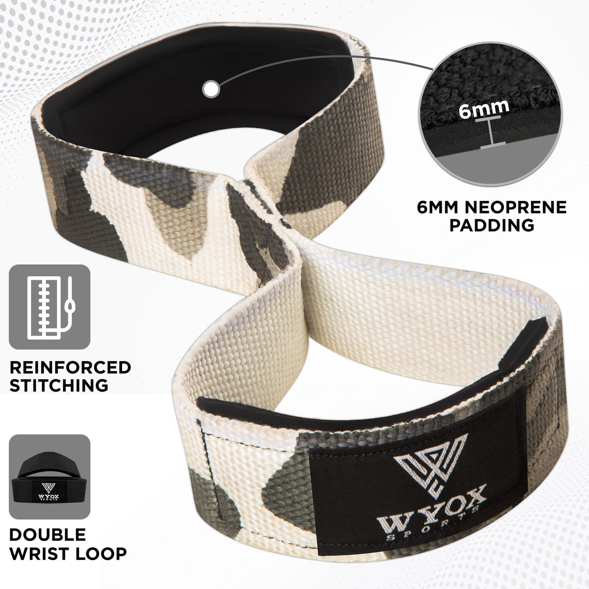 WYOX Figure 8 Weight Lifting Straps for Weightlifting Heavy Duty Deadlifting Workout Straps | Wrist Wraps Gym Equipment Gear Men Women PAIR (Camo, Standard)
