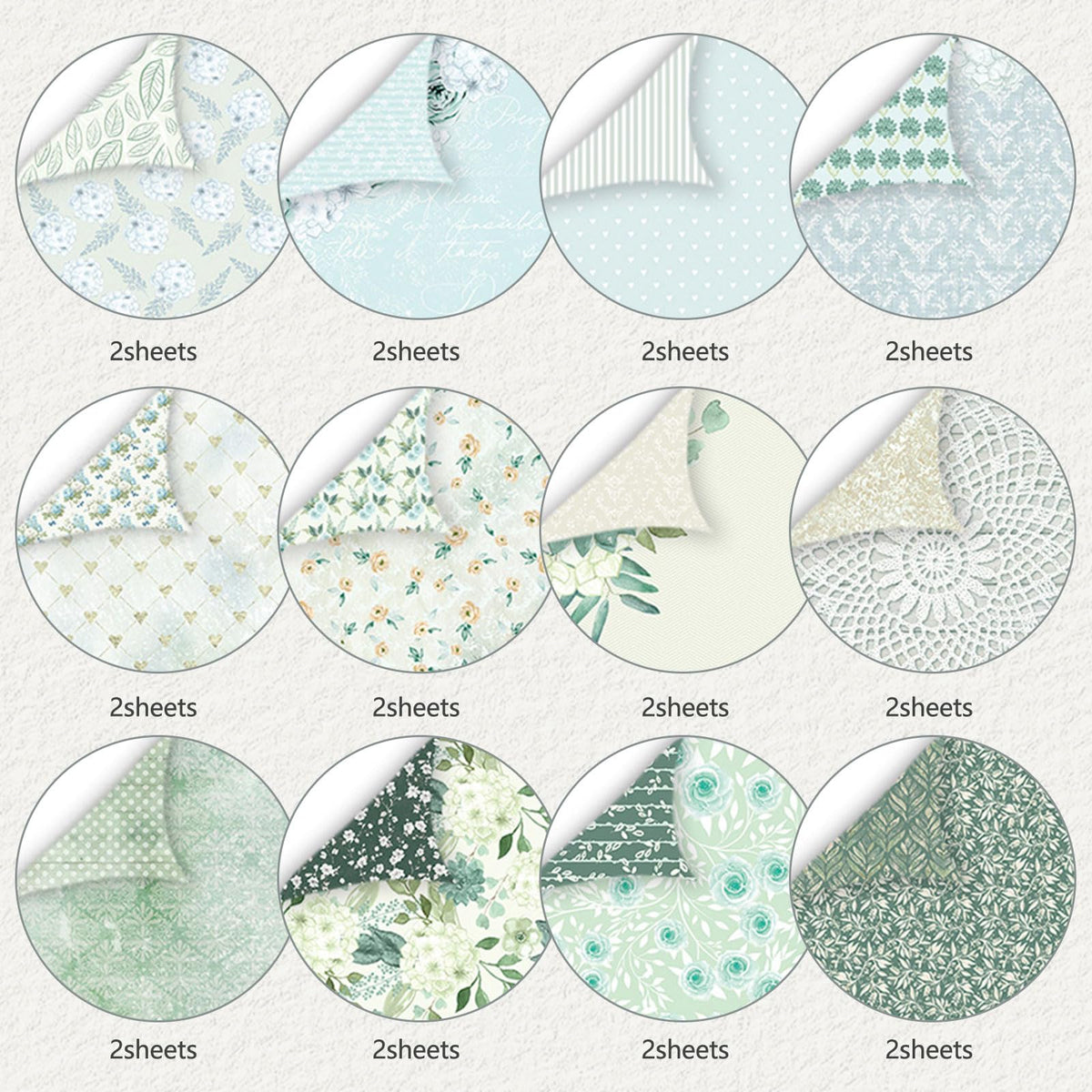 24 Sheets Scrapbook Paper, 12 x 12 Inch Floral Background Decorative Paper, Double Sided Romantic Patterned Scrapbooking Paper, Scrapbooking Supplies for DIY Album Decoupage or Card Making (Green)