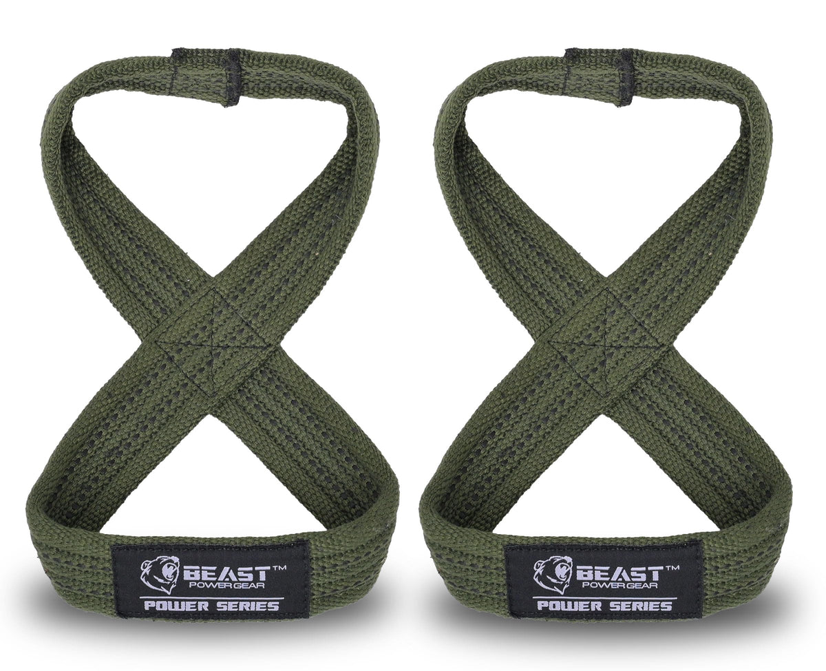 Beastpowergear Figure 8 Strap | Heavy Duty Deadlift Straps Weight Lifting Power Wrist Strap | Weightlifting Powerlifting Shrugs Workout Men Women (Green/Black, Small 10” (Up to 6.5 Wrist Circumference))