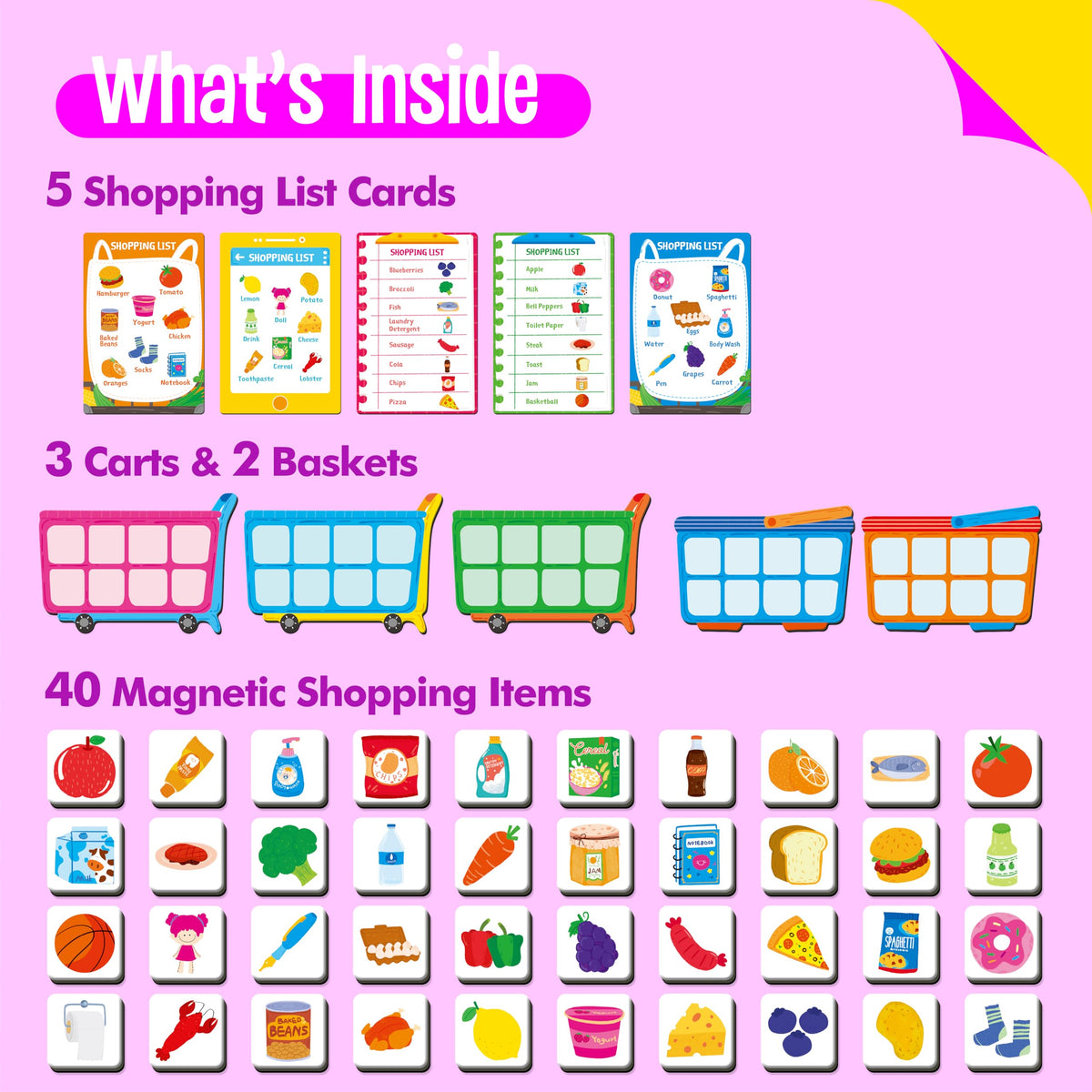 Magnetic Shopping List Game, Funny Groceries Matching Memory Game, Race to Collect Your Items Educational Toy for Boys & Girls at Home