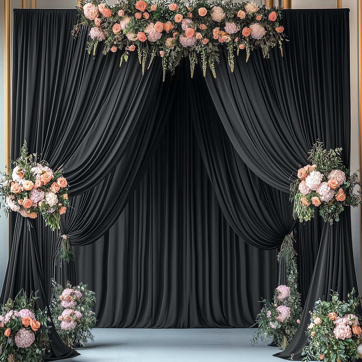 Wrinkle Free Black Backdrop Curtains for Parties, Polyester Photo Backdrop Drapes 2 Panels 5x8ft for Weddings Birthday Photography Background Parties Halloween Decor, 10ft x 8ft