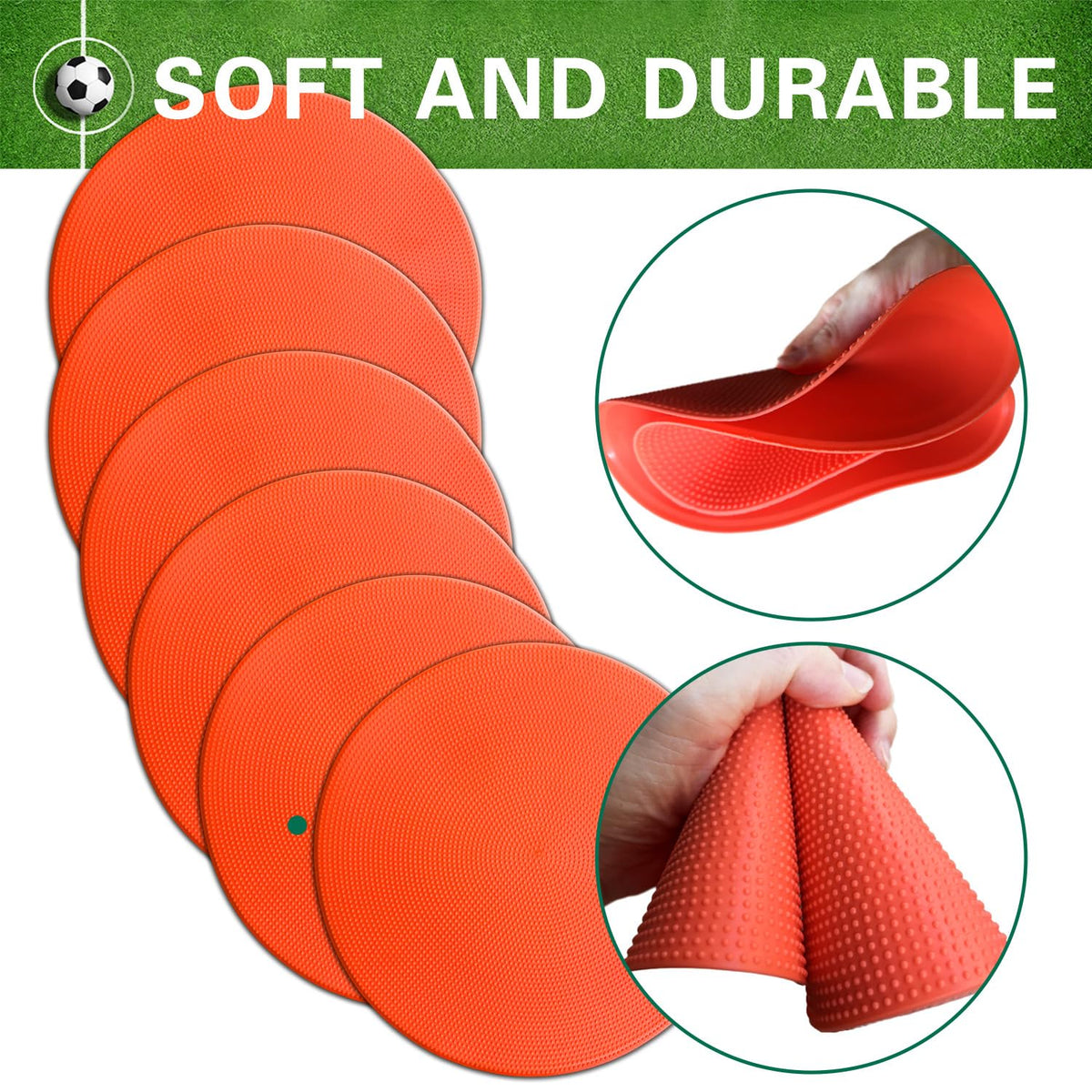 PIKZH Poly Spot Markers 9 inch 12 Pcs Non-Slip Rubber Agility Training Markers Floor Dots Flat Field Cones for Football Soccer Ball Basketball School Exercise Drills Gym Dance Practice TPE Orange Red