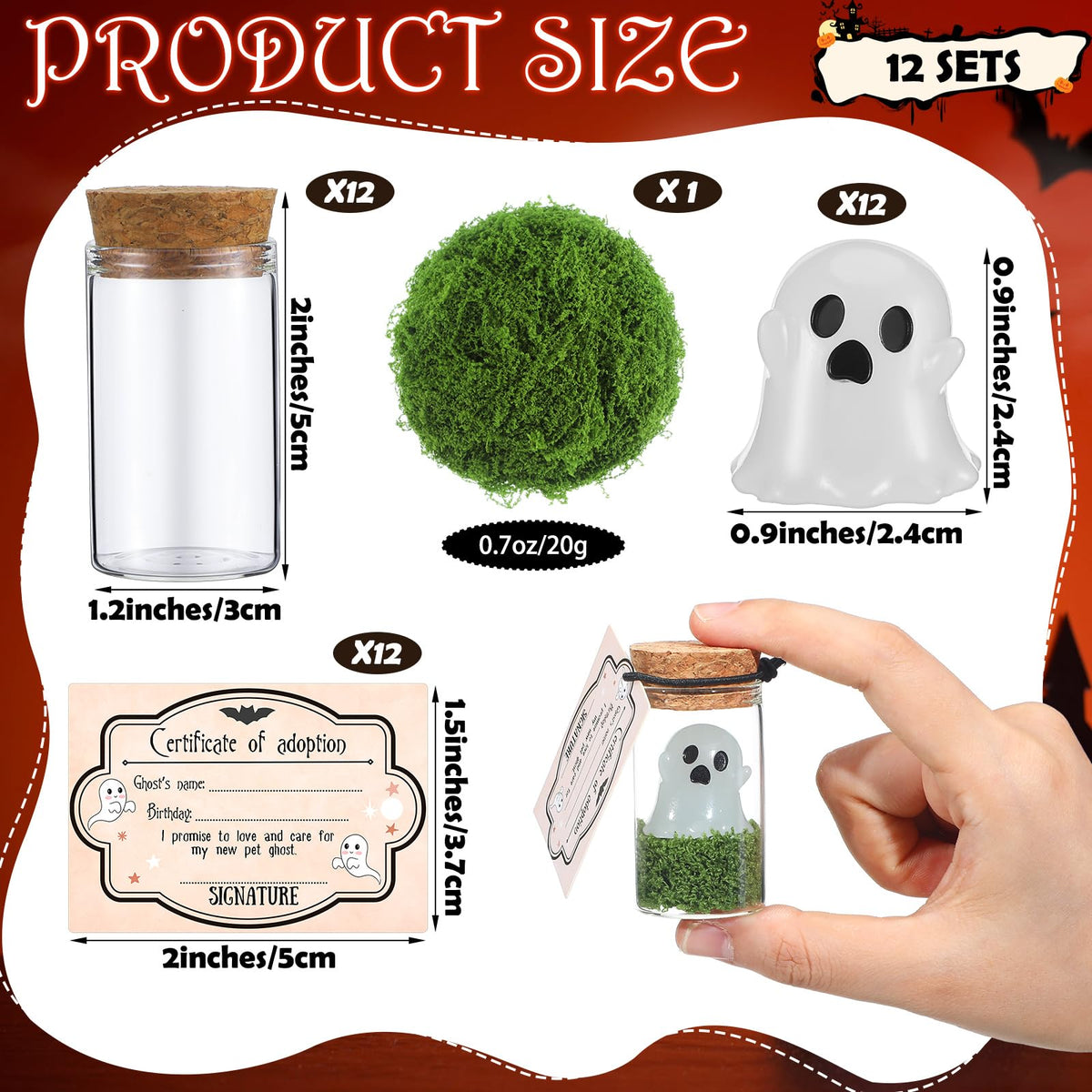 Vicenpal 37 Pcs Valentines Day Adopt a Ghost in a Mason Jar Glow in the Dark Ghost Bottle Bulk with Moss and Card Cute Valentine Figurine Bulk for Valentines Decorations DIY Party Gifts