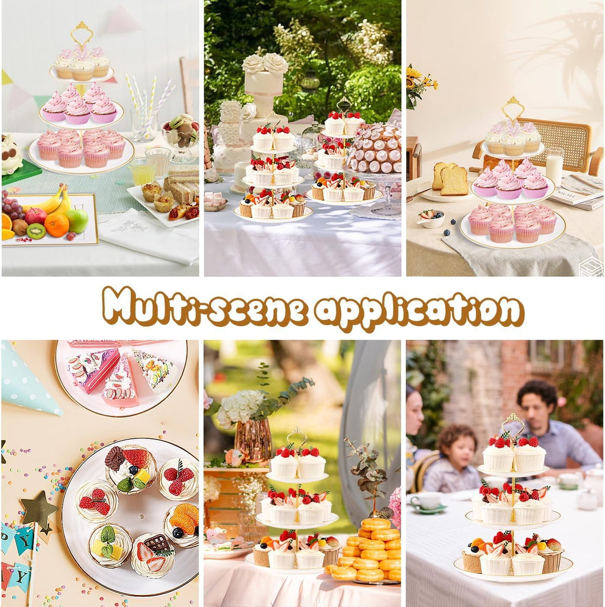 DI QIU REN 8PCS Cake Stand Set, Plastic Cupcake Stands with Gold Rim, Dessert Display Stands Set for Wedding Birthday Party Tea Party