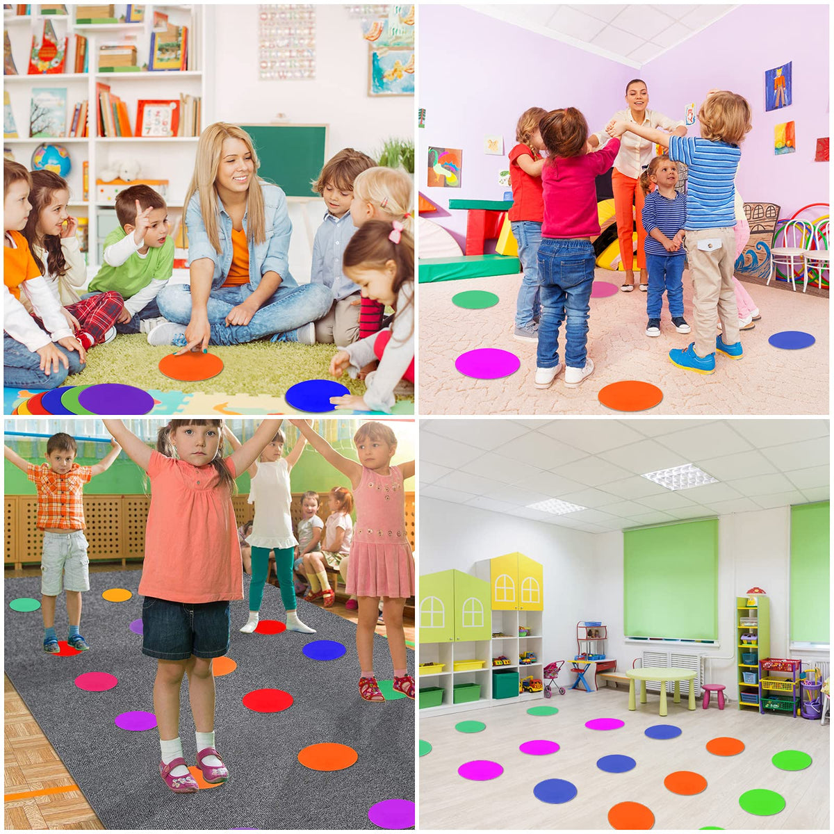 SIFENYU 4inch 9 Inch Poly Spot Markers for Gym Floor Poly Spots, 12/18/24/36 Pcs Round Non-Slip Rubber Floor Dots Agility Markers Flat Cones for Sports Soccer PE Training, Dance, Classroom Activities
