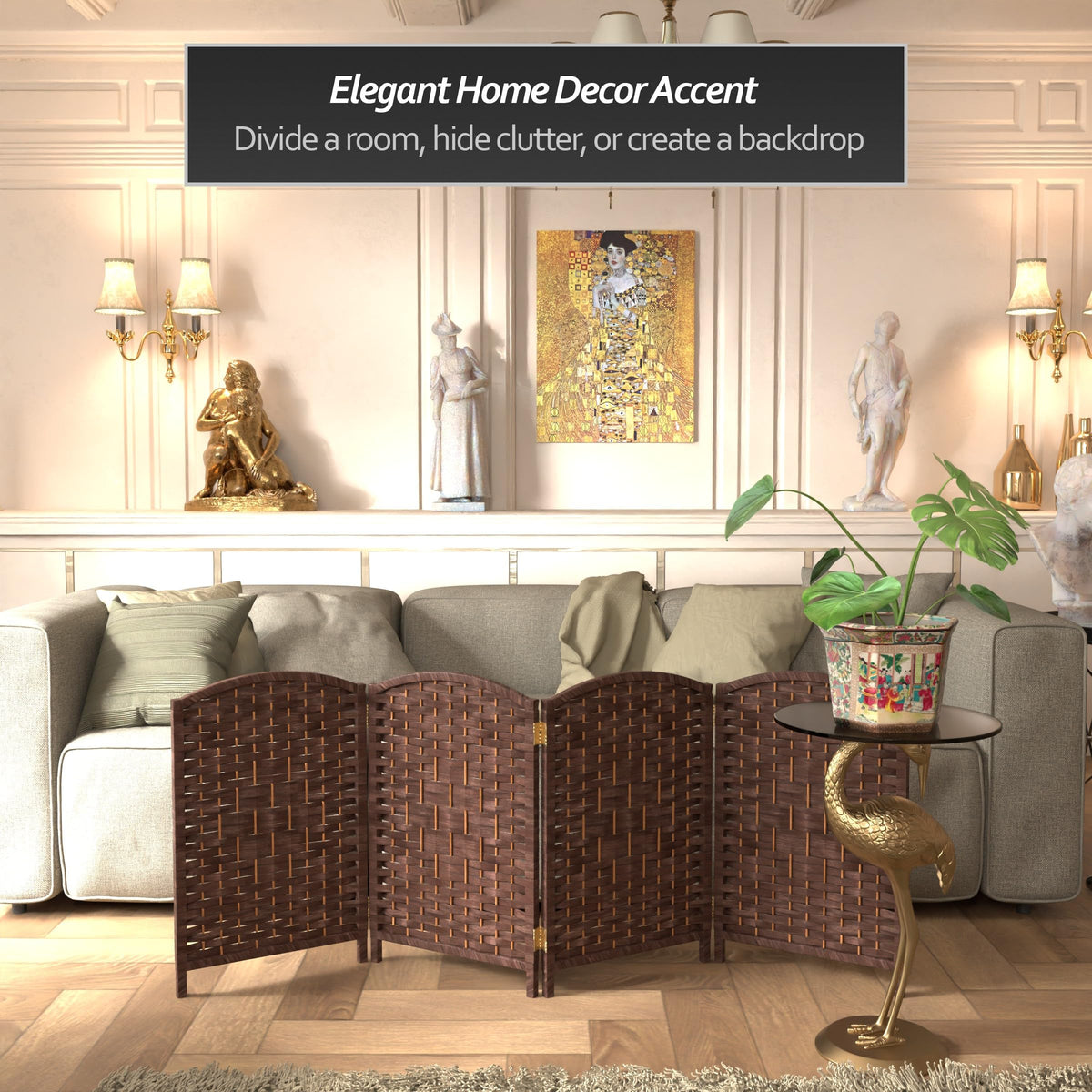 Red Lantern 2 ft. Short Diamond Weave Fiber Folding Screen - Dark Mocha - 4 Panel