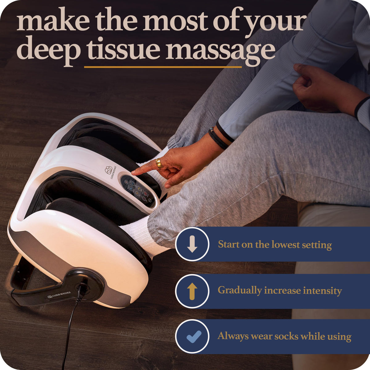 Cloud Massage Shiatsu Foot Massager with Heat - Deep Kneading & Compression, Adjustable Intensity, Multi-Mode Leg and Foot Massager with Remote Control, Anti-Slip Base - Standard Size, White