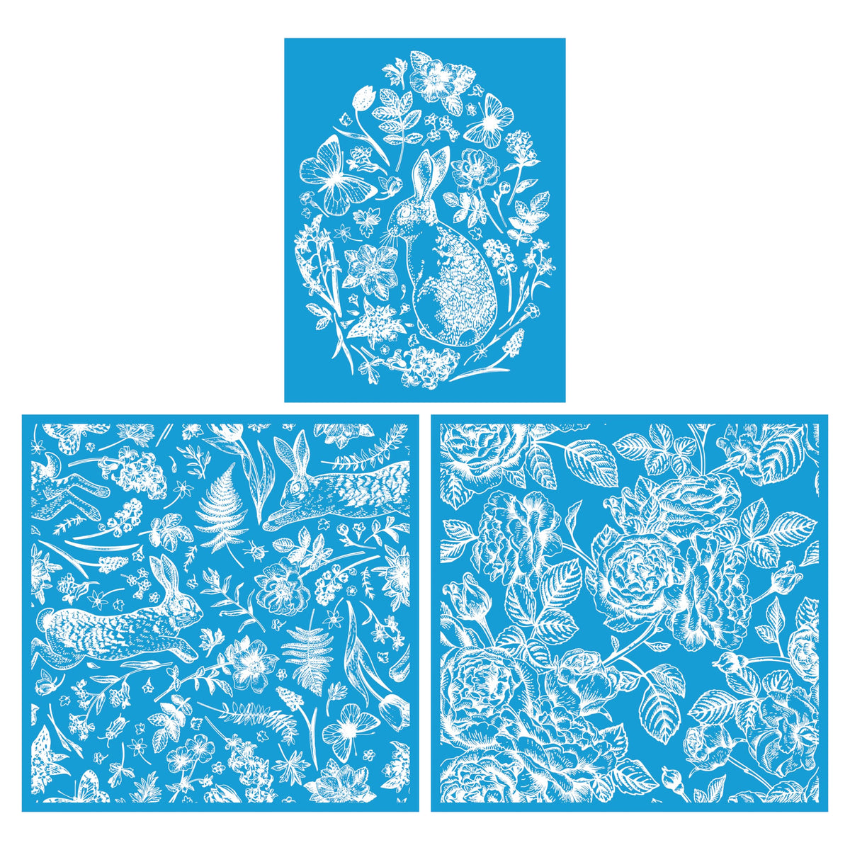 Shineone, 3Pcs, Rabbit, Flower, Silk Screen Stencils, Reusable Silk Screen Stencils, with Adhesive, for Home Decoration on Wood, Fabric, Glass, Plastic, Ceramics, Paper. 2pcs 12"x12"+1pc 8.5"x11"
