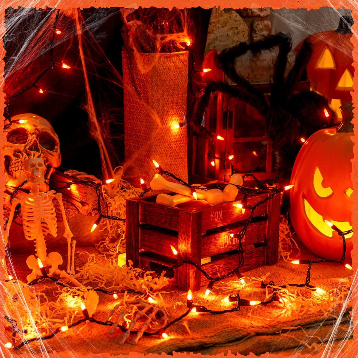 woohaha Outdoor Halloween Lights(23 Feet,100 Count)-Incandescent Orange Christmas Lights with Black Wire,Mini Orange String Lights Connectable for Patio,Garden,Tree,Party, Halloween Decoration