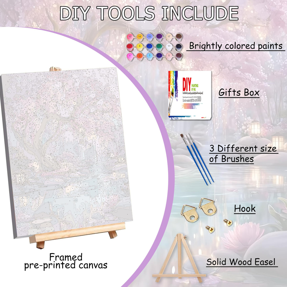 Tree of Life Paint by Number Adult with Frame Wooden Easel,Adult Paint by Numbers Tree of Life,Paint by Numbers Kit for Adults,DIY Acrylic Paint by Numbers for Adults Home Wall Decor 12x16inch