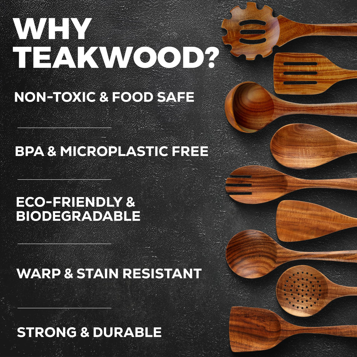 Zulay Kitchen 9-Piece Teak Wood Cooking Utensil Set – Non-Toxic & Non-Stick Safe Wooden Spoons & Kitchen Tools with Comfortable Grip, Smooth Finish Natural Teak – Perfect Kitchen Gift Set