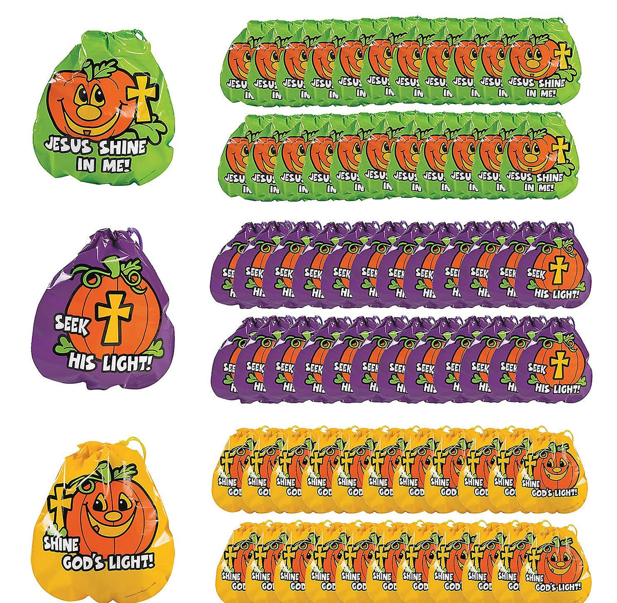 Christian Pumpkin Drawstring Goody Bags for Halloween - Party Supplies - 72 Pieces